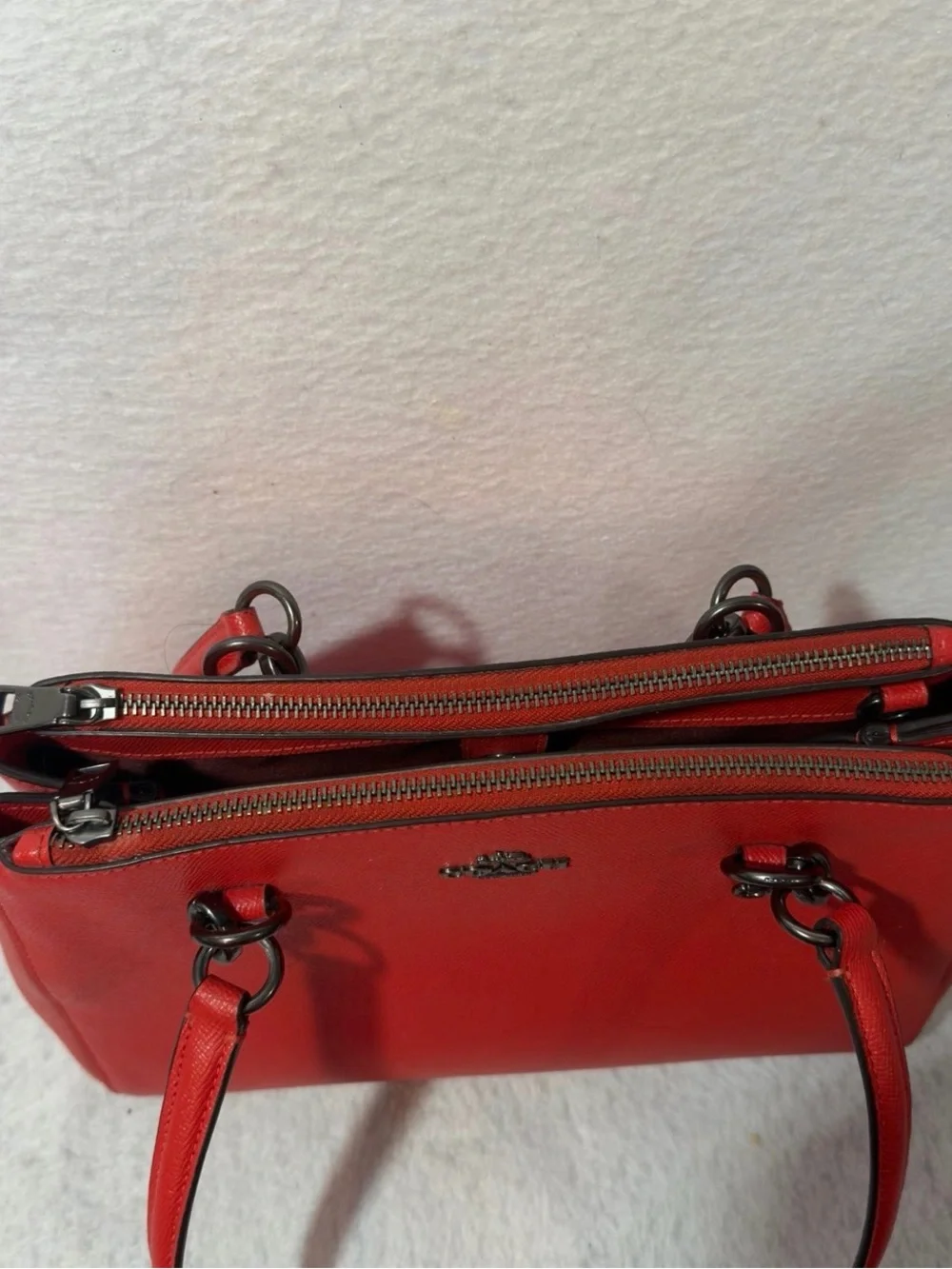 Coach Red Leather Saffiano Satchel with Gunmetal Hardware